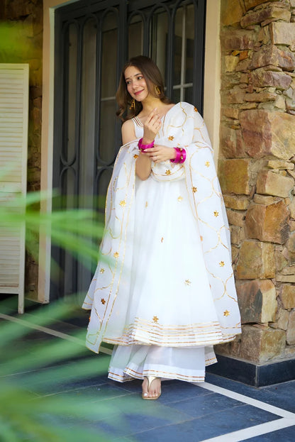 Aarika Ethereal White Gold-Embroidered Anarkali