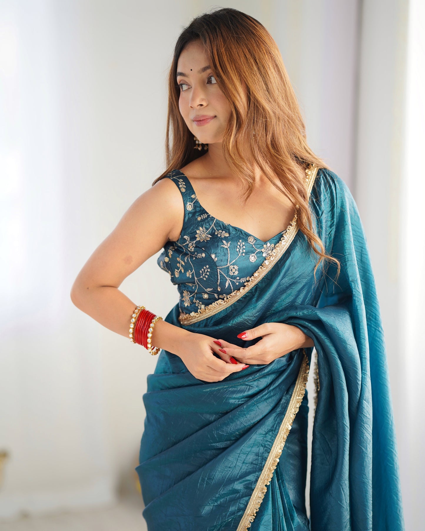 Ready To Wear Predrapped Reay To Wear Saree With Full Sttiched Blouse