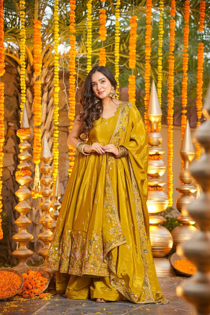 Saanvi Mustard Wedding Wear Anarkali Set