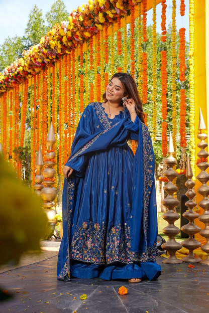Saanvi Blue Wedding Wear Anarkali Set