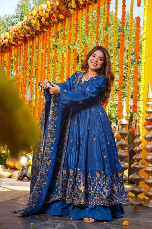 Saanvi Blue Wedding Wear Anarkali Set