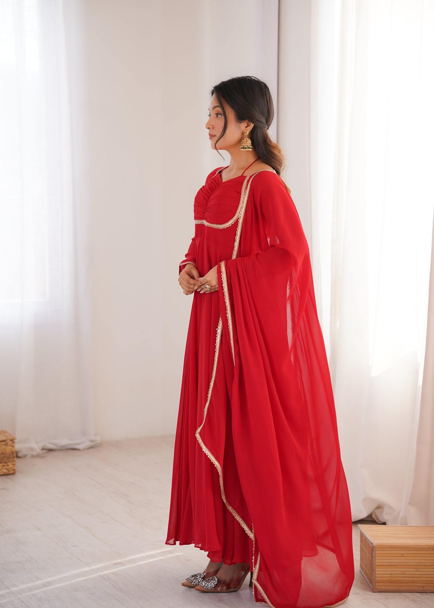 Aaradhya Red Crimson Grace Anarkali Gown