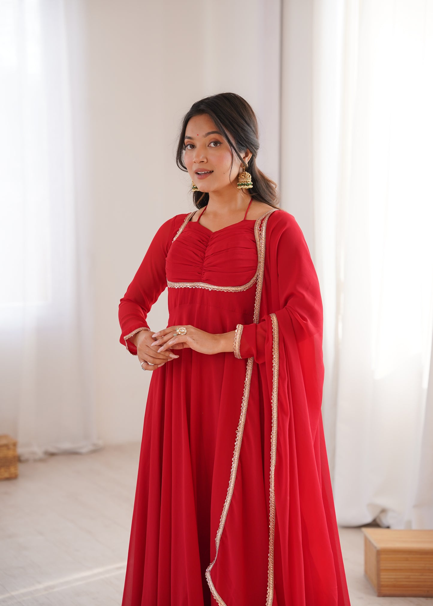 Aaradhya Red Crimson Grace Anarkali Gown