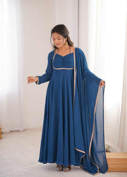 Aaradhya Blue Crimson Grace Anarkali Gown