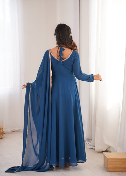 Aaradhya Blue Crimson Grace Anarkali Gown