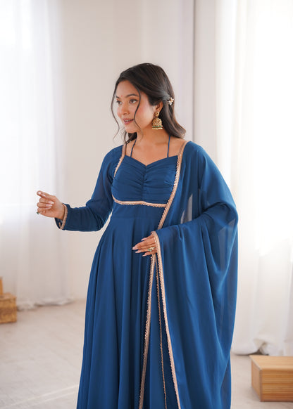 Aaradhya Blue Crimson Grace Anarkali Gown