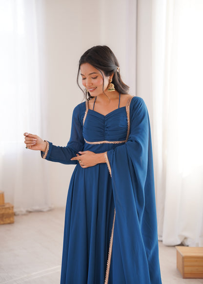 Aaradhya Blue Crimson Grace Anarkali Gown