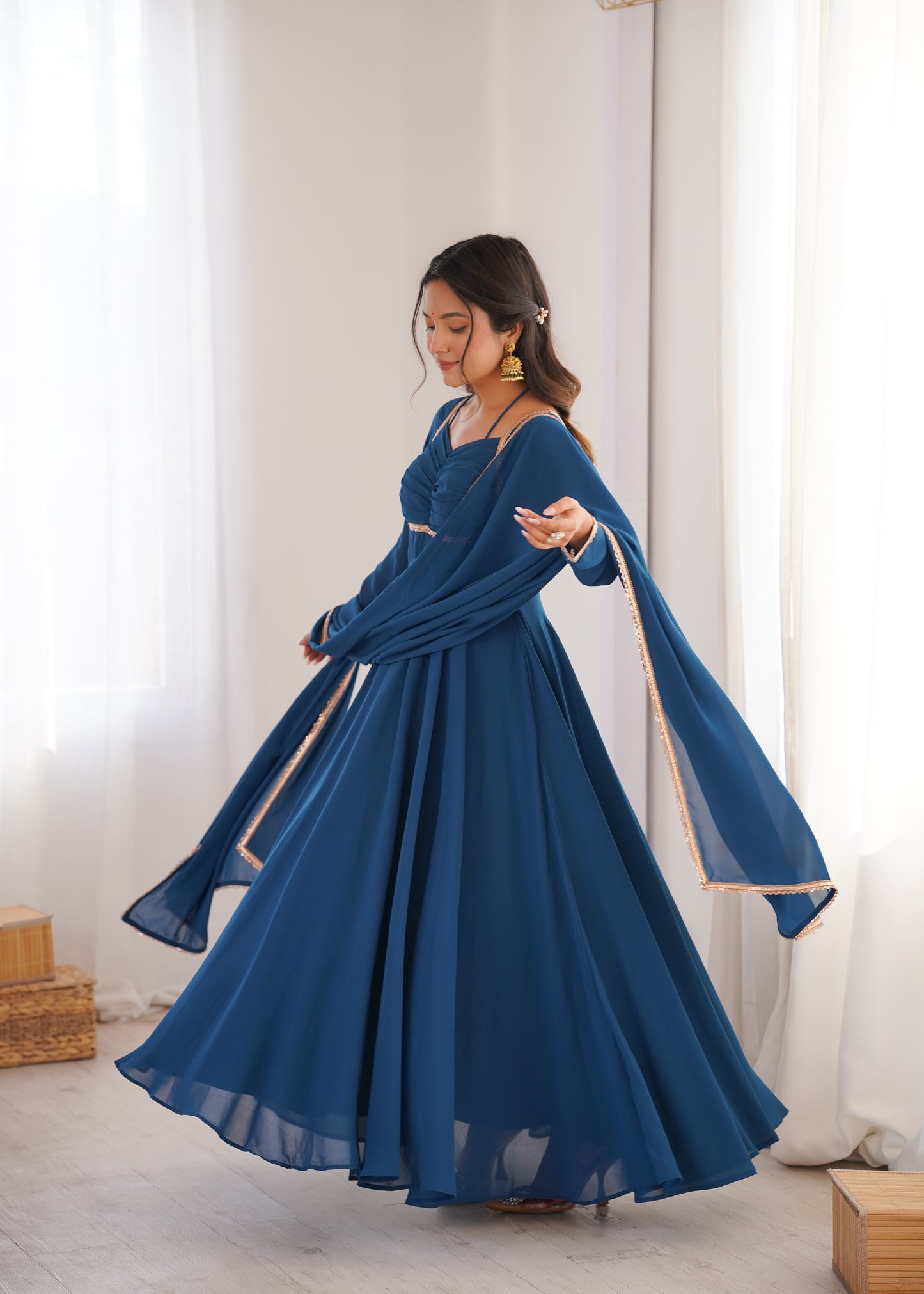 Aaradhya Blue Crimson Grace Anarkali Gown