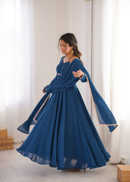 Aaradhya Blue Crimson Grace Anarkali Gown