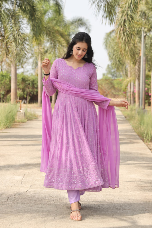 Preksha Purple Anarkali Suit Set