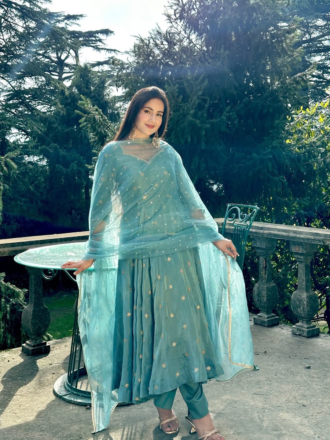 Parthi Sky Blue Anarkali Suit with Net Dupatta