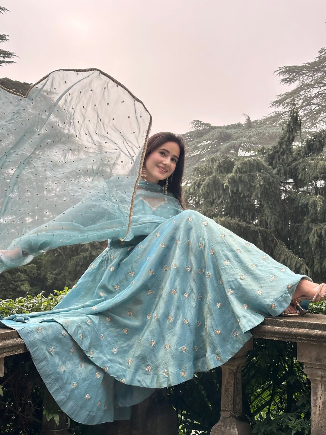 Parthi Sky Blue Anarkali Suit with Net Dupatta