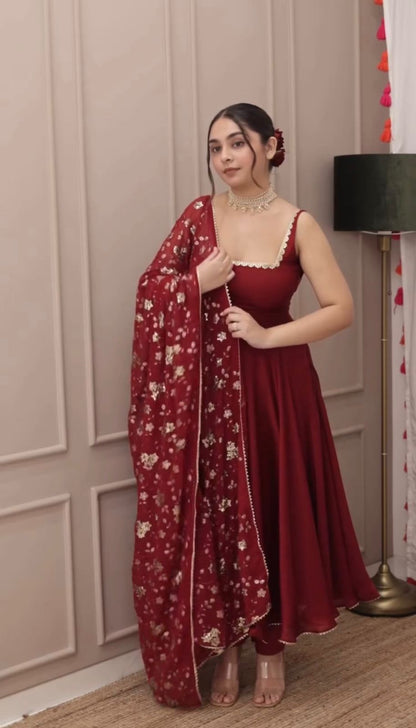 Raaniraj Anarkali Set with Floral Sequin Dupatta