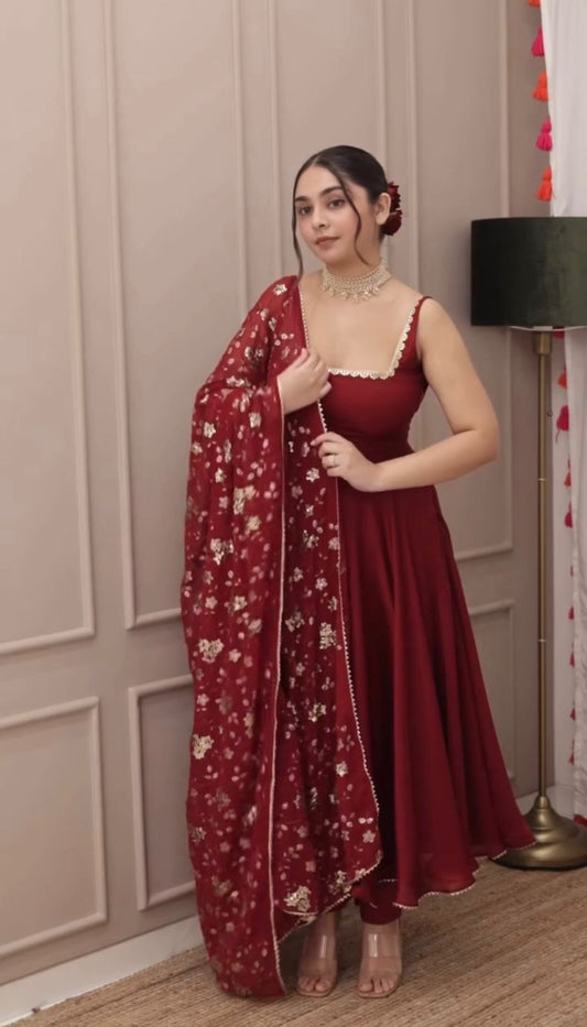 Raaniraj Anarkali Set with Floral Sequin Dupatta