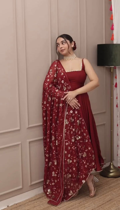 Raaniraj Anarkali Set with Floral Sequin Dupatta
