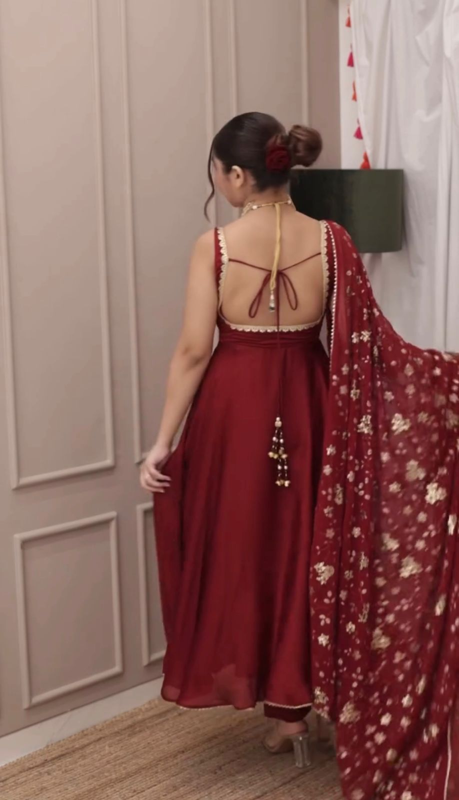 Raaniraj Anarkali Set with Floral Sequin Dupatta