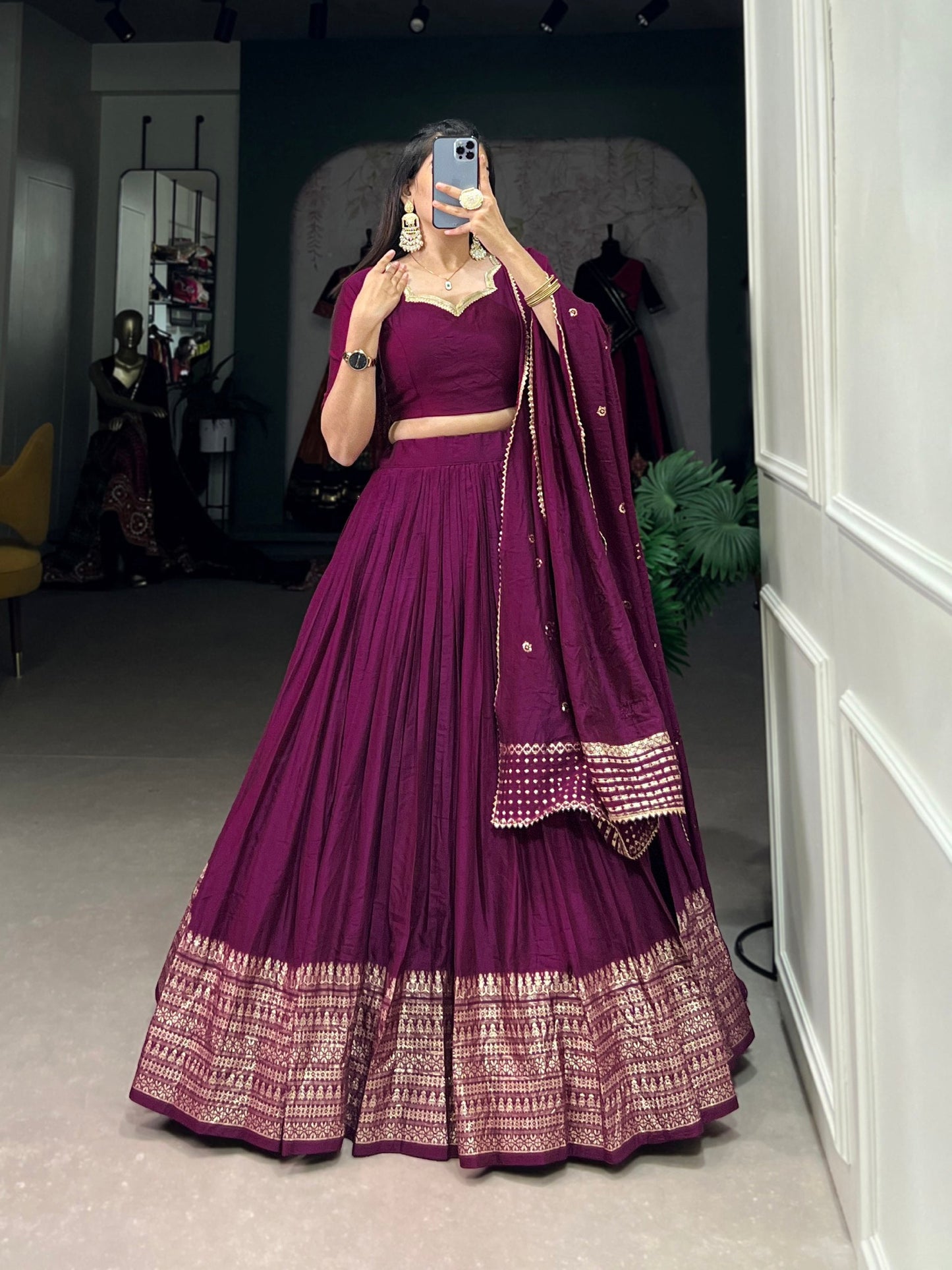 Palanquin Elegance Pure Chanderi Plain Lehenga Choli