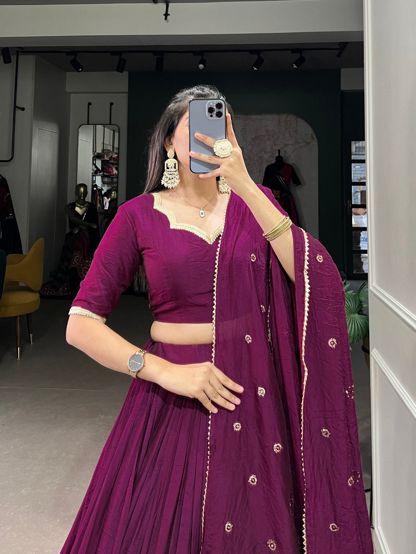 Palanquin Elegance Pure Chanderi Plain Lehenga Choli