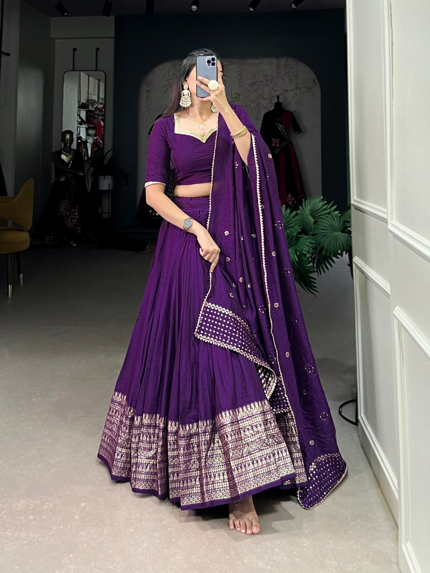 Palanquin Elegance Pure Chanderi Plain Lehenga Choli