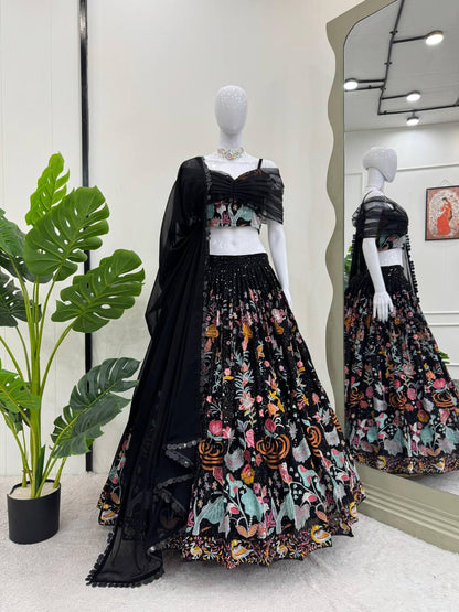 Black Embroidered Off-Shoulder Lehenga Set