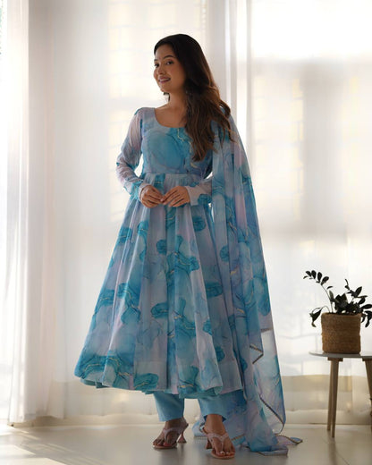 Ocean Mist Marble Print Serenity Anarkali Suit