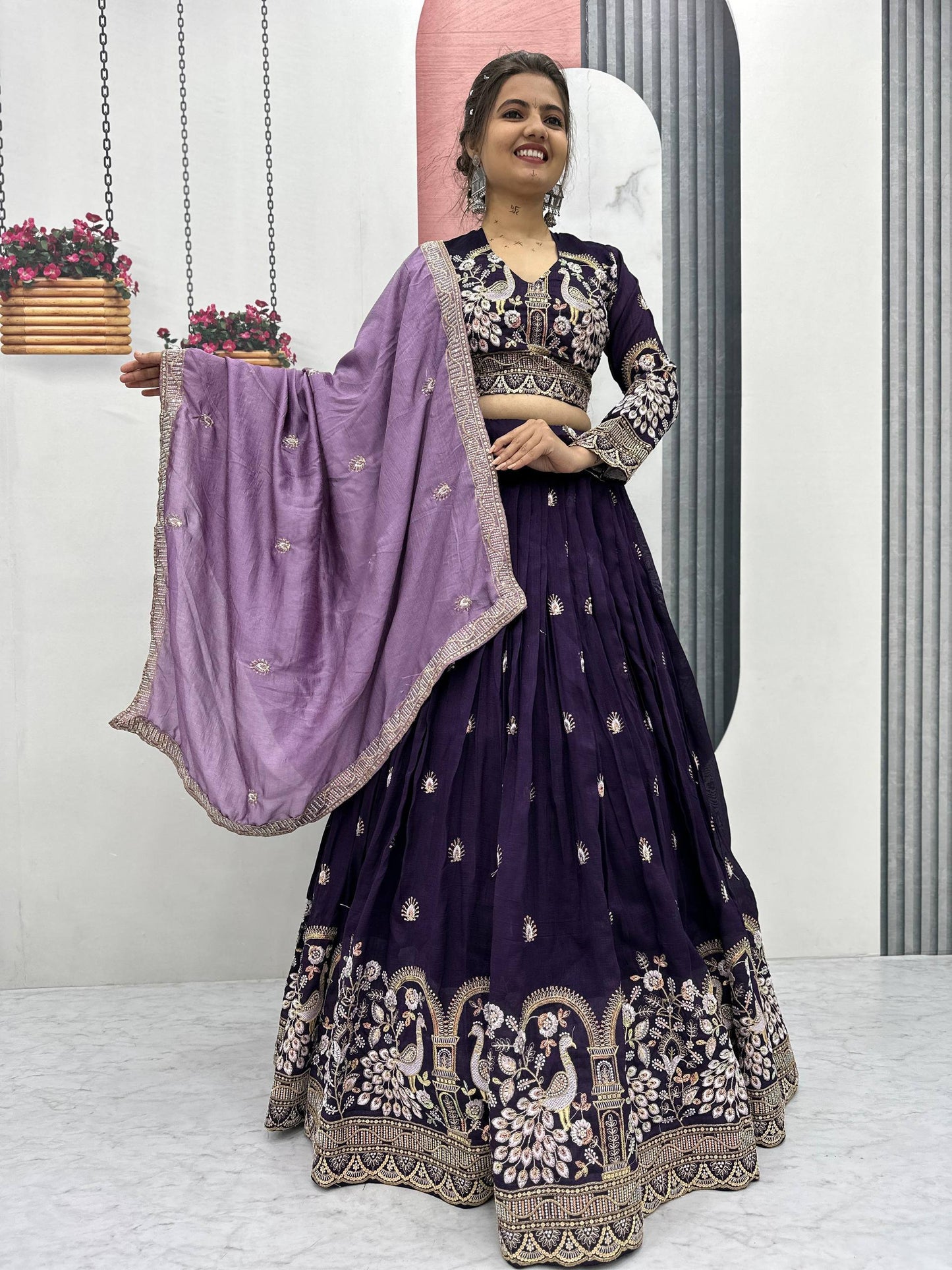 Deep Purple Peacock Designer Lehenga Choli