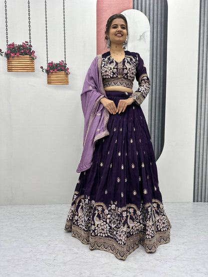 Deep Purple Peacock Designer Lehenga Choli