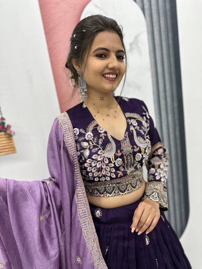 Deep Purple Peacock Designer Lehenga Choli