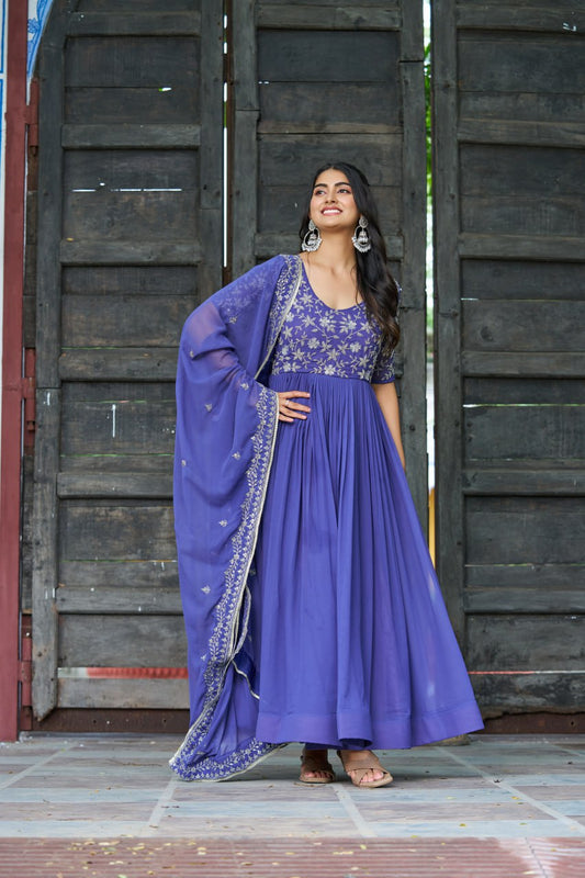 Royal Blue Embroidered Partywear Gown