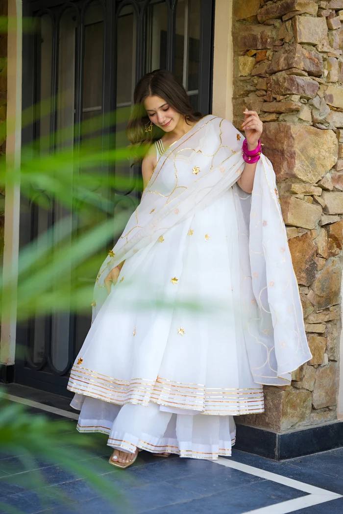 Aarika Ethereal White Gold-Embroidered Anarkali