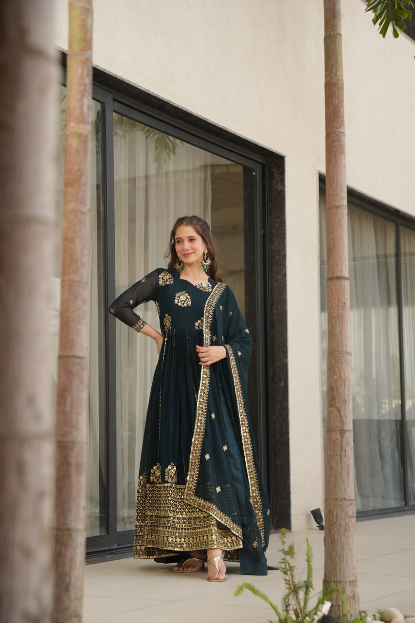 Yakshita Embroidered Golden Zari Anarkali Gown