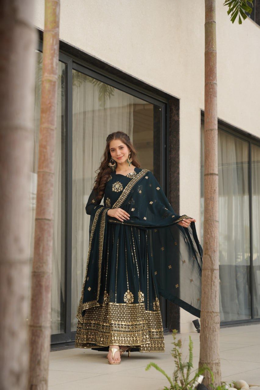 Yakshita Embroidered Golden Zari Anarkali Gown