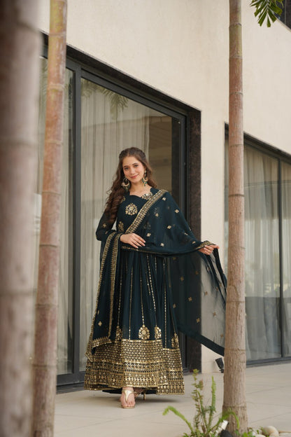 Yakshita Embroidered Golden Zari Anarkali Gown