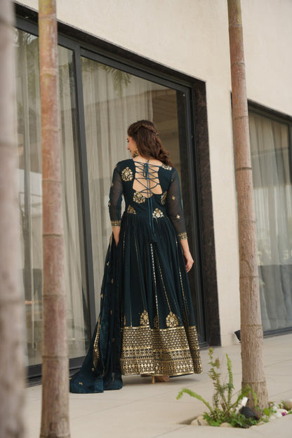 Yakshita Embroidered Golden Zari Anarkali Gown