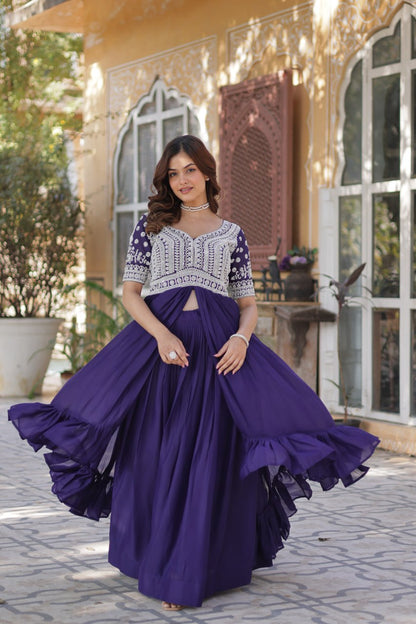 Shivanjali Lehenga With Readymade Slit Cut Long Kurti Set