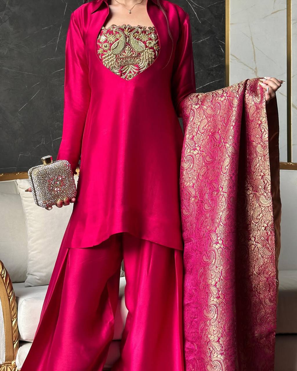 Tasneem Malay Satin Silk Farshi Salwar Suit Set