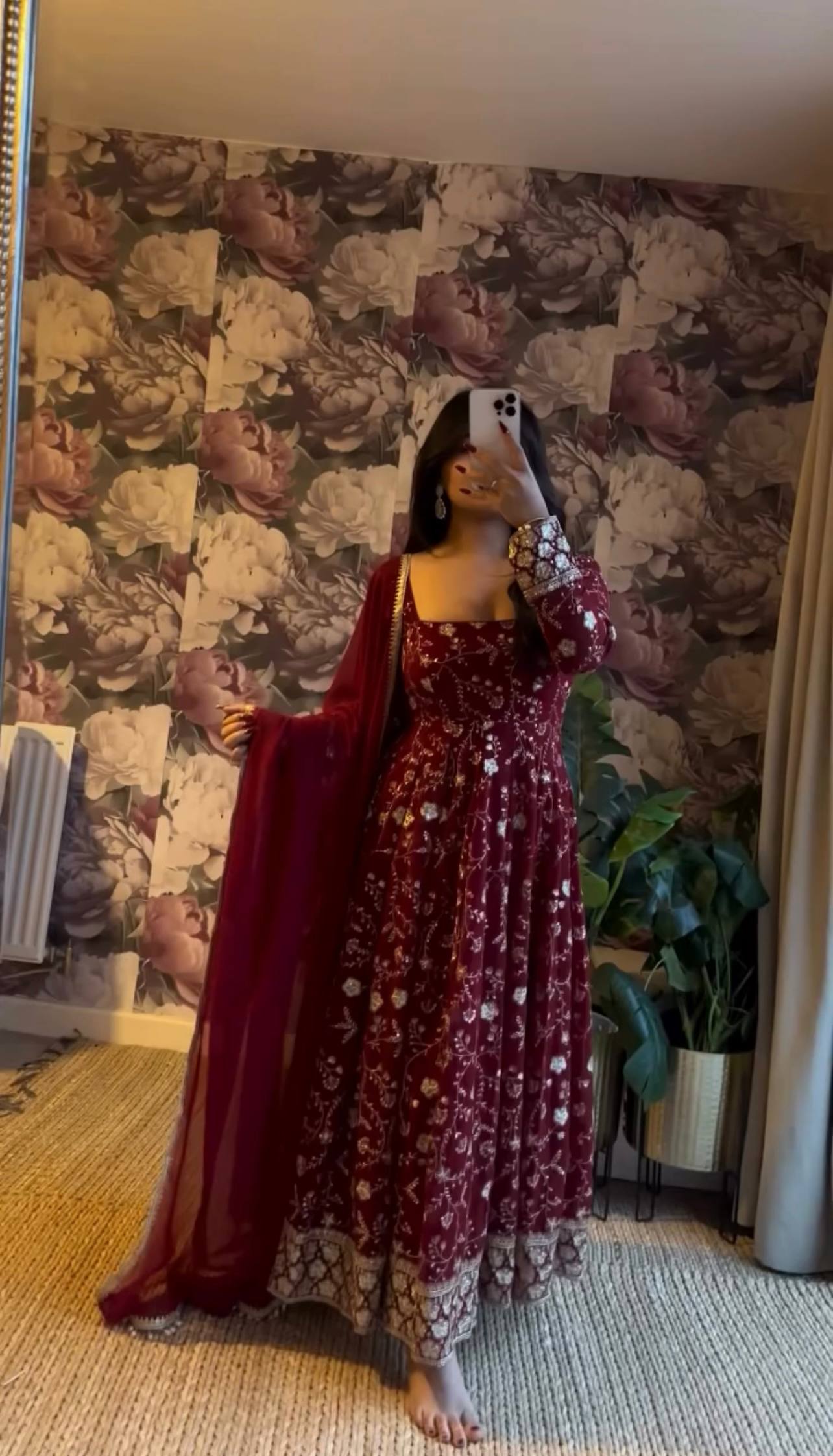 Lara Luxe Floral Threadwork Anarkali Set with Dupatta