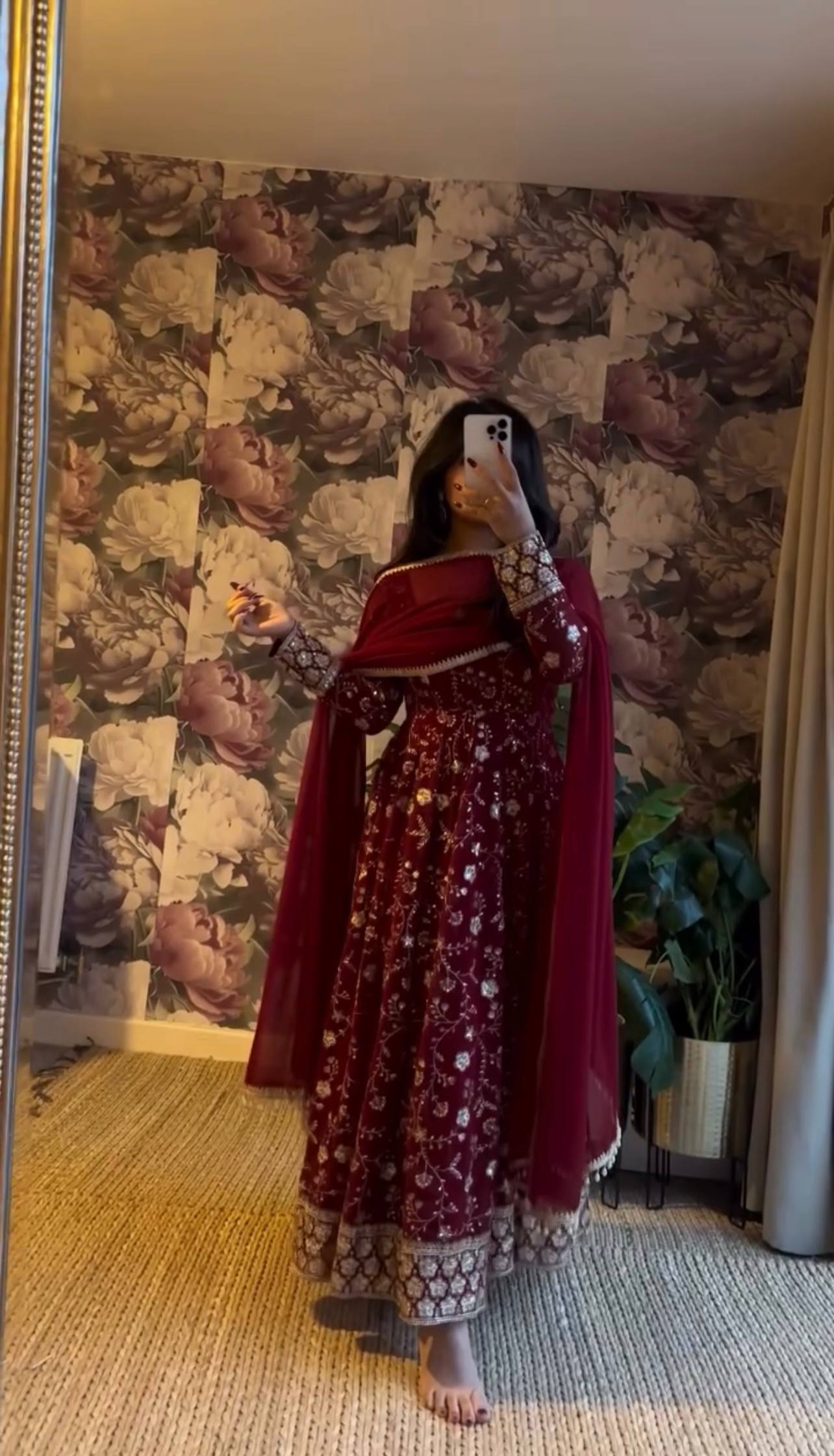 Lara Luxe Floral Threadwork Anarkali Set with Dupatta