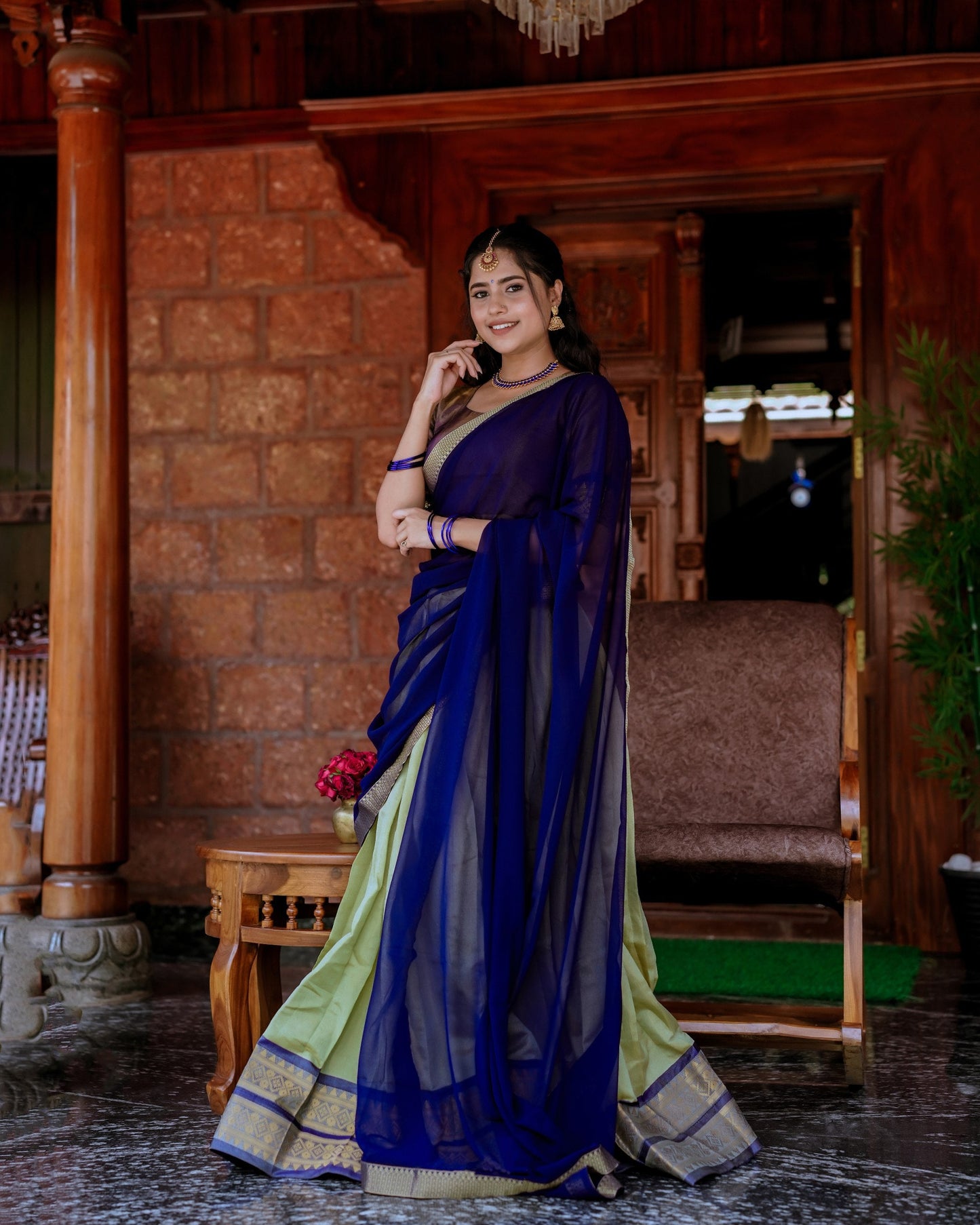 Celestial Charm Midnight Blue & Pistachio Designer Lehenga Choli