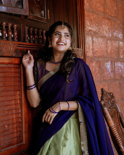 Celestial Charm Midnight Blue & Pistachio Designer Lehenga Choli