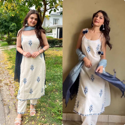 Zoya Pur Kora Khadi Cotton Spaghetti Top And Pant With Dupatta set