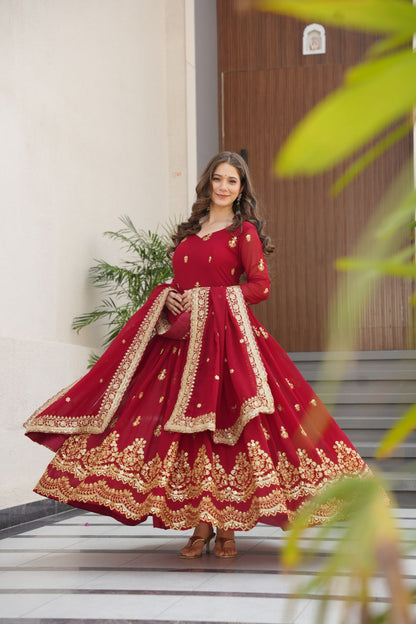 Royal Grandeur Deep Wine & Maroon Embroidered Anarkali Suit