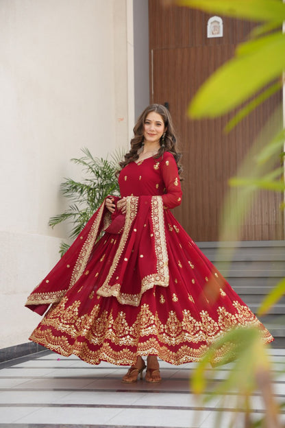 Royal Grandeur Deep Wine & Maroon Embroidered Anarkali Suit