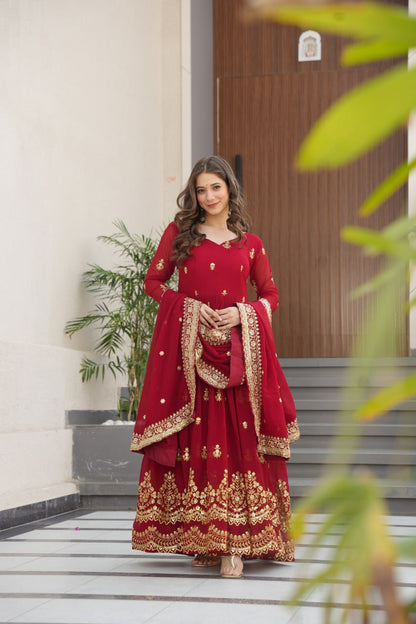 Royal Grandeur Deep Wine & Maroon Embroidered Anarkali Suit
