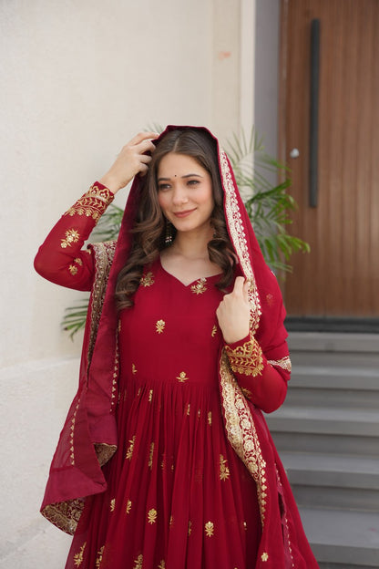 Royal Grandeur Deep Wine & Maroon Embroidered Anarkali Suit