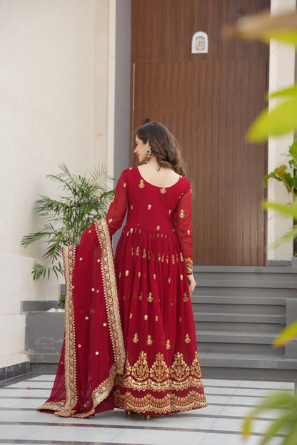 Royal Grandeur Deep Wine & Maroon Embroidered Anarkali Suit