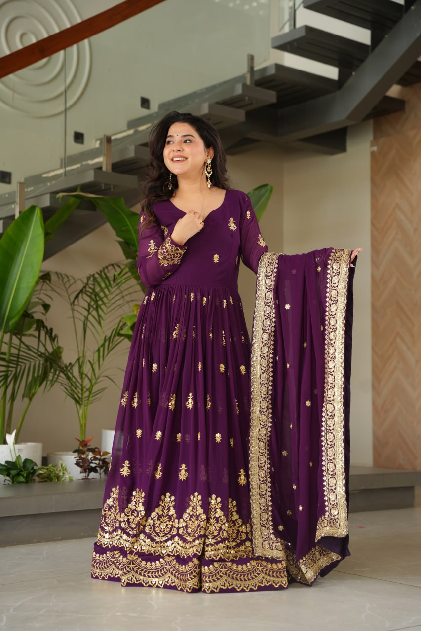 Royal Grandeur Deep Wine & Maroon Embroidered Anarkali Suit