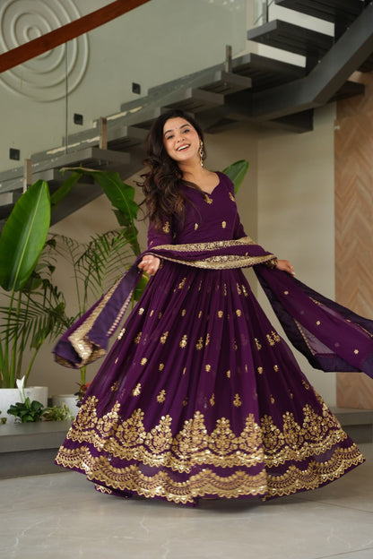 Royal Grandeur Deep Wine & Maroon Embroidered Anarkali Suit