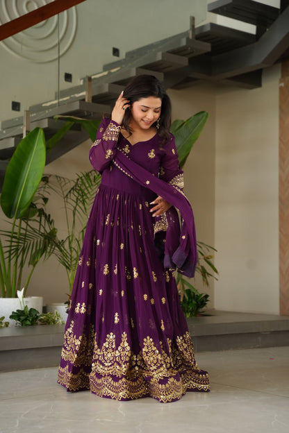 Royal Grandeur Deep Wine & Maroon Embroidered Anarkali Suit