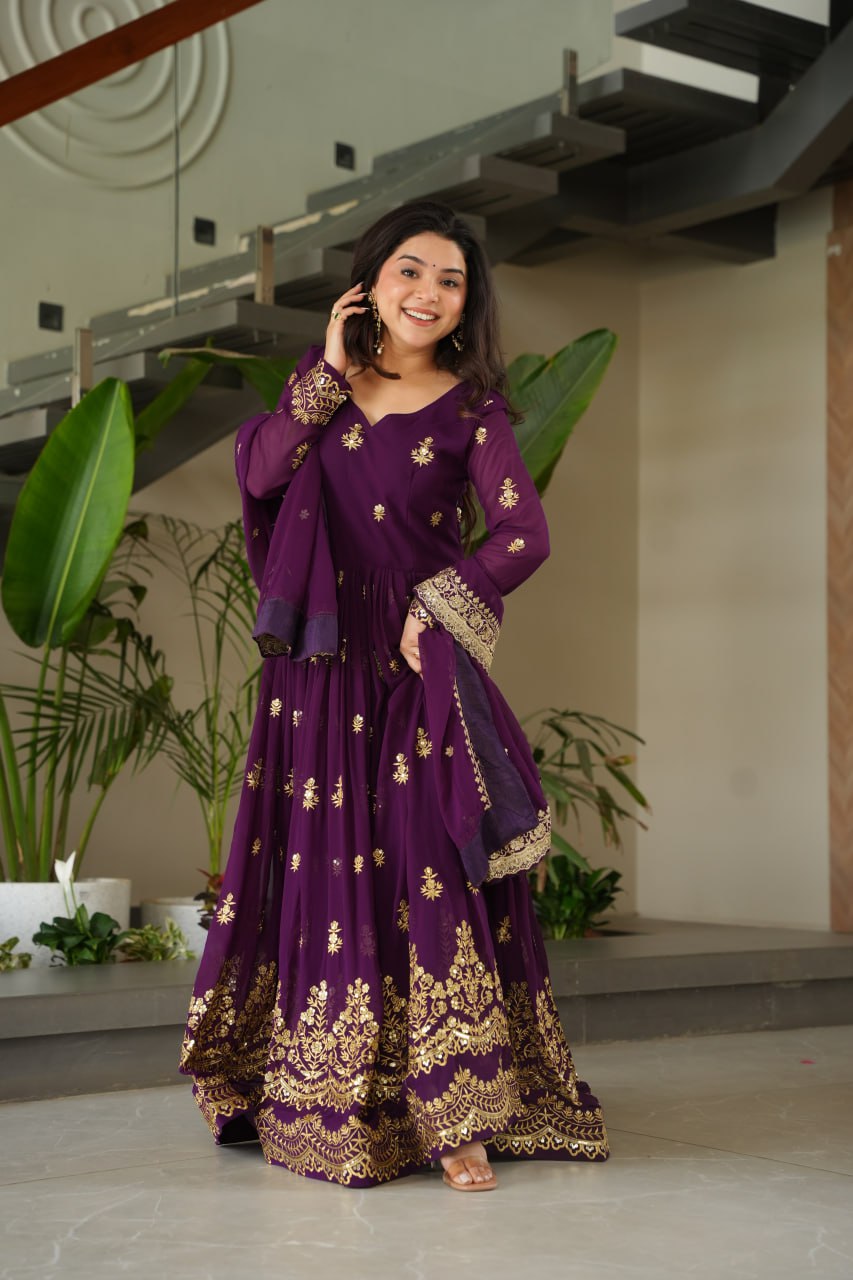 Royal Grandeur Deep Wine & Maroon Embroidered Anarkali Suit